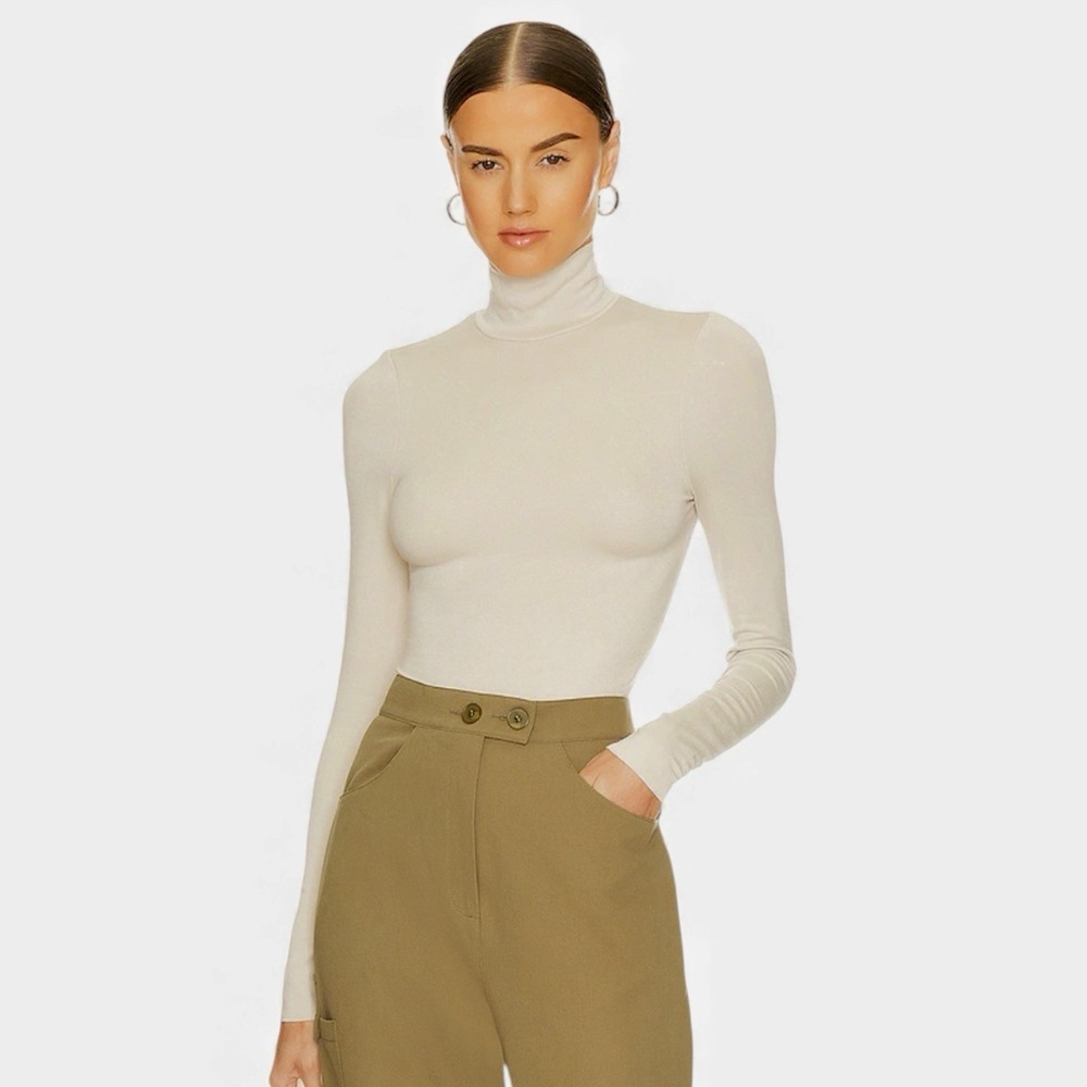 The Range No Bra Club Long Sleeve Mock Neck Beige XS